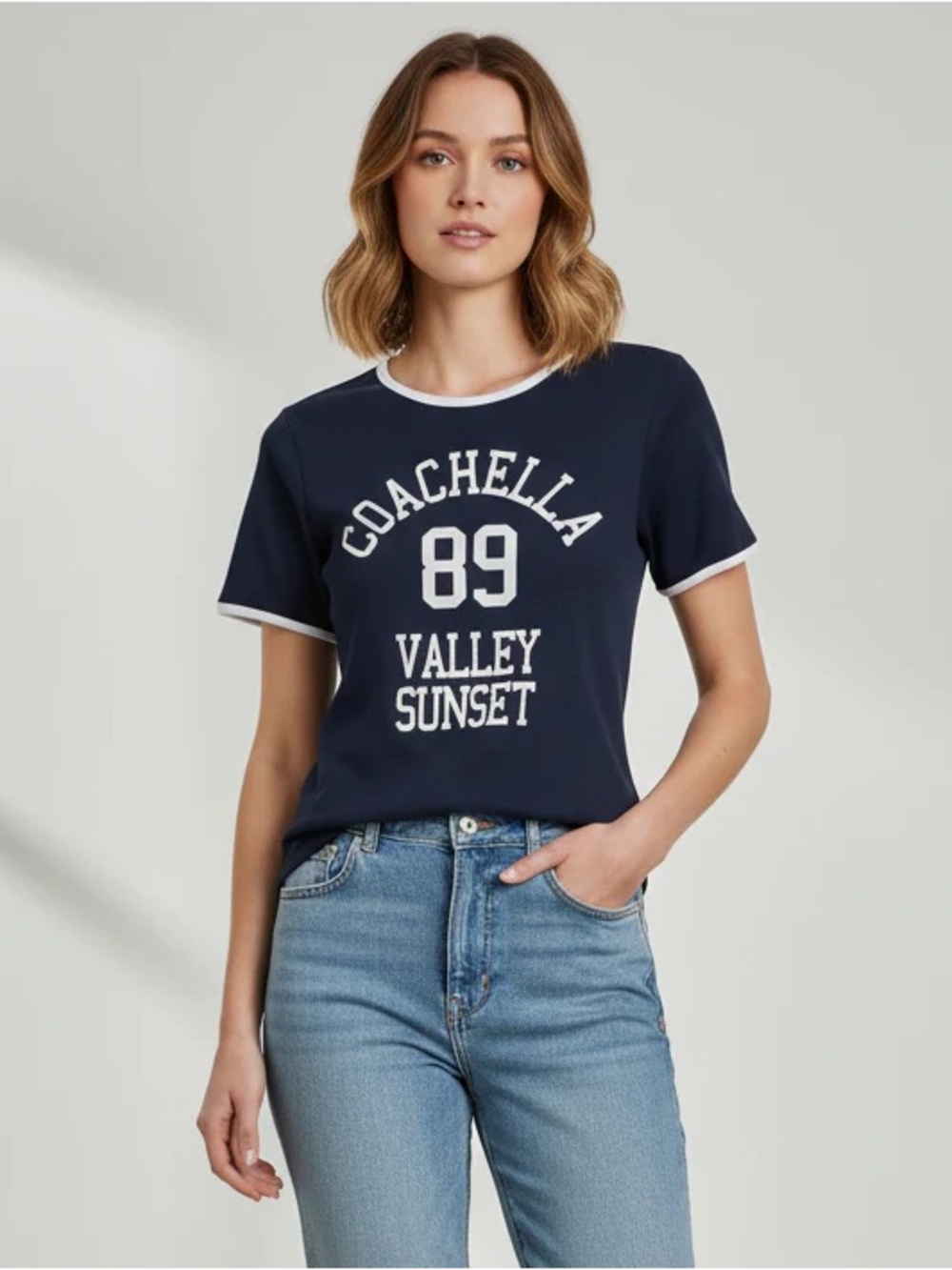 Navy 'Coachella 80 Valley Sunset' Graphic Ringer Tee
